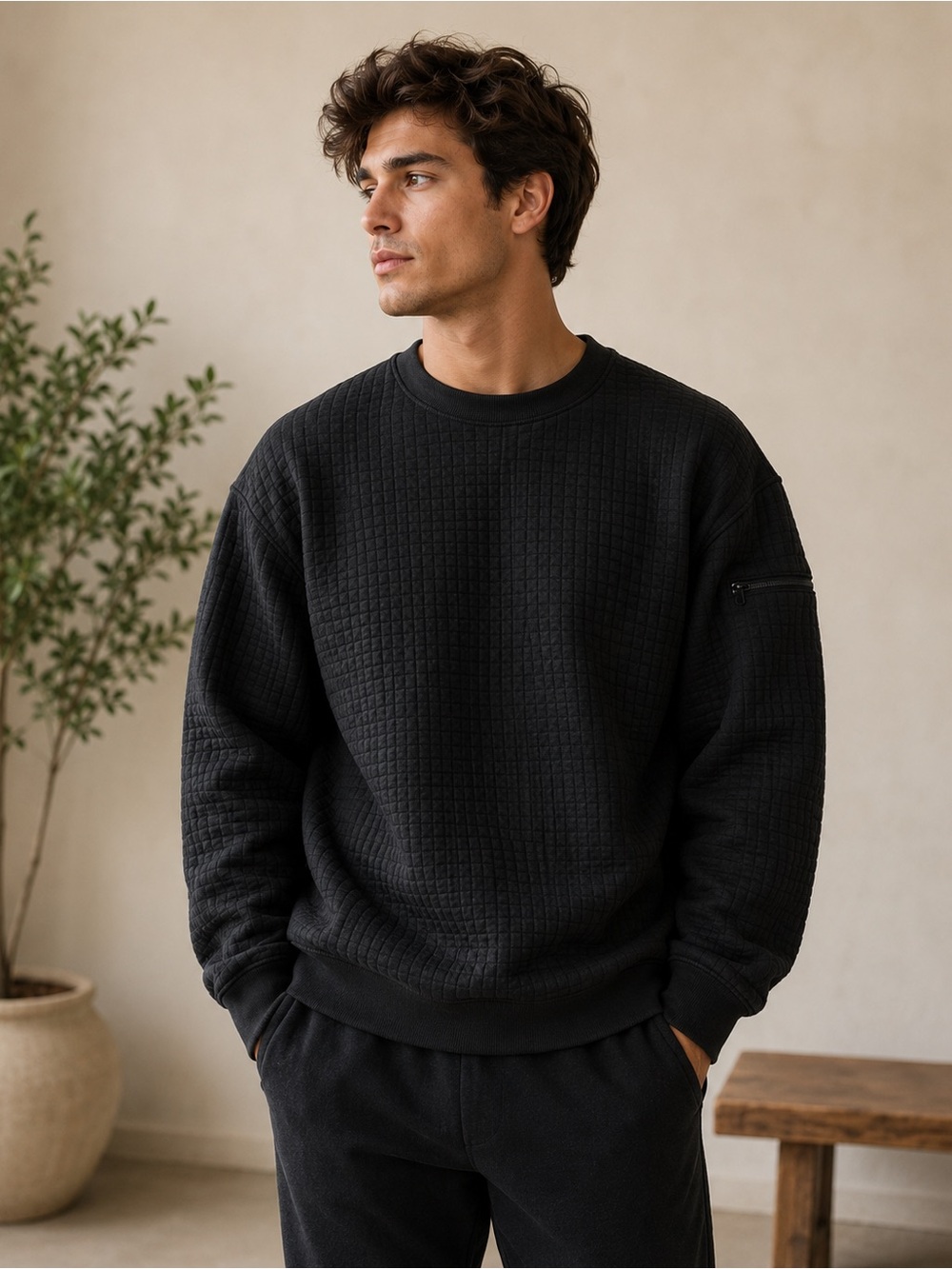 Calvin‎ Klein Jeans Black Quilted Crewneck Sweater